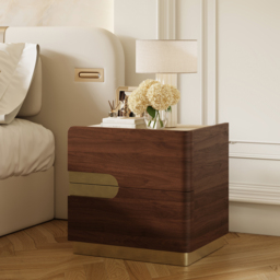 Hovra 2-Drawer Nightstand with Charging Station & Travertine Sintered Stone Top - thumbnail 2