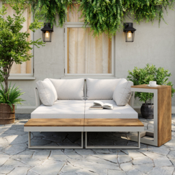 4 Seater Modular Outdoor Acacia Sectional Sofa Set with Cushion and Table, 3 PCS Versatile L-Shaped Garden Lounge Sofa Patio Furniture Set - thumbnail 7