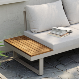 4 Seater Modular Outdoor Acacia Sectional Sofa Set with Cushion and Table, 3 PCS Versatile L-Shaped Garden Lounge Sofa Patio Furniture Set - thumbnail 8