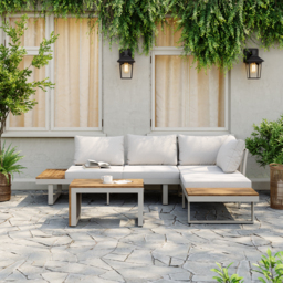 4 Seater Modular Outdoor Acacia Sectional Sofa Set with Cushion and Table, 3 PCS Versatile L-Shaped Garden Lounge Sofa Patio Furniture Set - thumbnail 2
