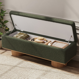 Teddy Fabric Fluffy Faux Fur Flip Top Wood Storage Entryway Bench - thumbnail 3