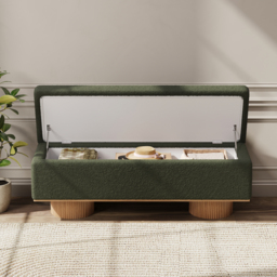 Teddy Fabric Fluffy Faux Fur Flip Top Wood Storage Entryway Bench - thumbnail 6