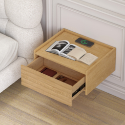 Wooden Floating Nightstand Modern Bedside Table with Charging Station - thumbnail 3