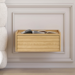Wooden Floating Nightstand Modern Bedside Table with Charging Station - thumbnail 4