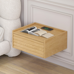 Wooden Floating Nightstand Modern Bedside Table with Charging Station - thumbnail 2