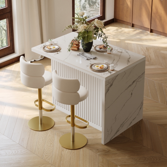 Modern 127 cm Glossy Sintered Stone Kitchen Island with Storage, White - image 1
