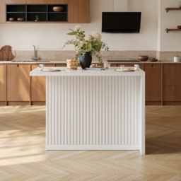 Modern 127 cm Glossy Sintered Stone Kitchen Island with Storage, White - thumbnail 3
