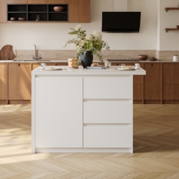 Modern 127 cm Glossy Sintered Stone Kitchen Island with Storage, White - thumbnail 4