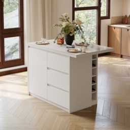 Modern 127 cm Glossy Sintered Stone Kitchen Island with Storage, White - thumbnail 7