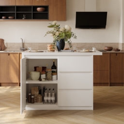 Modern 127 cm Glossy Sintered Stone Kitchen Island with Storage, White - thumbnail 5