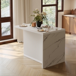 Modern 127 cm Glossy Sintered Stone Kitchen Island with Storage, White - thumbnail 6