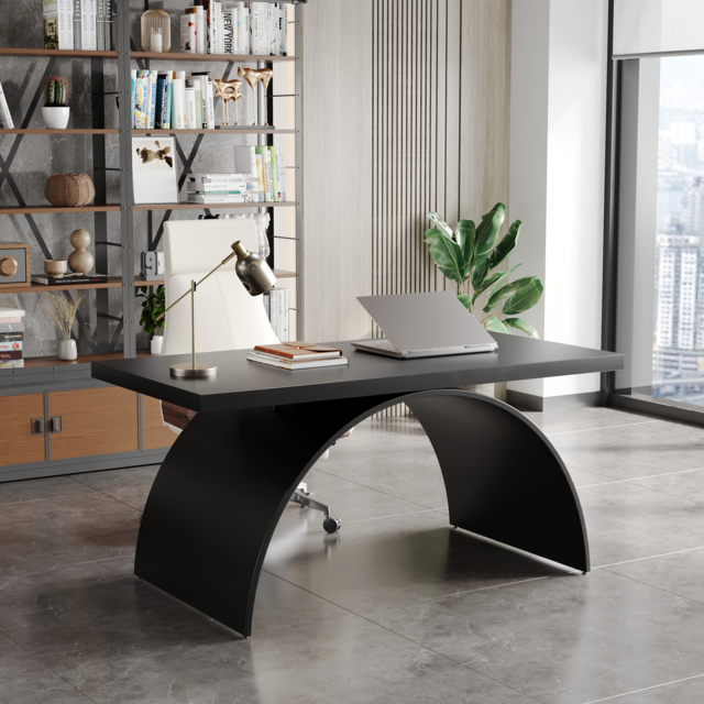 Industrial Black Rectangular Writing Desk Solid Wood Metal Base Home Office Desk Office Furniture (1600mm ) - image 1