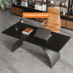 Industrial Black Rectangular Writing Desk Solid Wood Metal Base Home Office Desk Office Furniture (1600mm ) - thumbnail 9