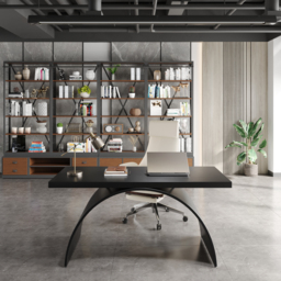 Industrial Black Rectangular Writing Desk Solid Wood Metal Base Home Office Desk Office Furniture (1600mm ) - thumbnail 2