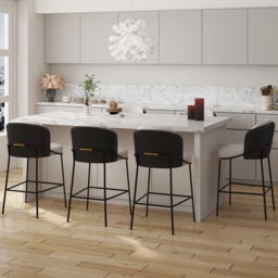 Modern PU Leather Bar Stool Black with Back & Footrest - thumbnail 4