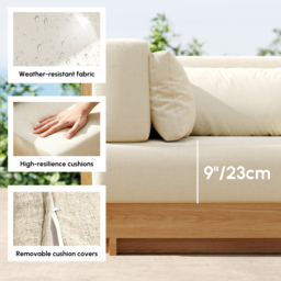9-Pieces Versatile Whole Teak Luxury Modular L-Shaped Outdoor Patio Sectional Sofa Set in Beige with Coffee Table and Cushions - thumbnail 6