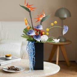 Modern Iris Artificial Flowers Arrangement in Vase Black Acrylic Vase Fake Flower Decor - thumbnail 1