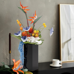Modern Iris Artificial Flowers Arrangement in Vase Black Acrylic Vase Fake Flower Decor - thumbnail 5