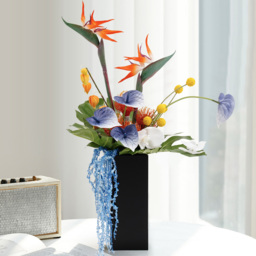 Modern Iris Artificial Flowers Arrangement in Vase Black Acrylic Vase Fake Flower Decor - thumbnail 3