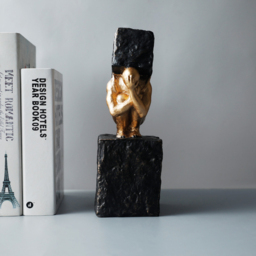 Black & Gold Resin Thinker with Heavy Stone Sculpture Figure Person Statue Ornament Art - thumbnail 3