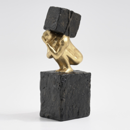 Black & Gold Resin Thinker with Heavy Stone Sculpture Figure Person Statue Ornament Art - thumbnail 7