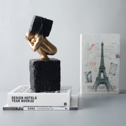 Black & Gold Resin Thinker with Heavy Stone Sculpture Figure Person Statue Ornament Art - thumbnail 4