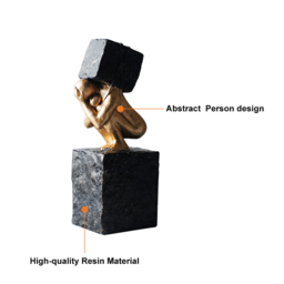 Black & Gold Resin Thinker with Heavy Stone Sculpture Figure Person Statue Ornament Art - thumbnail 5