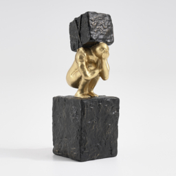 Black & Gold Resin Thinker with Heavy Stone Sculpture Figure Person Statue Ornament Art - thumbnail 8