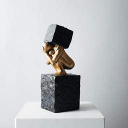 Black & Gold Resin Thinker with Heavy Stone Sculpture Figure Person Statue Ornament Art - thumbnail 1