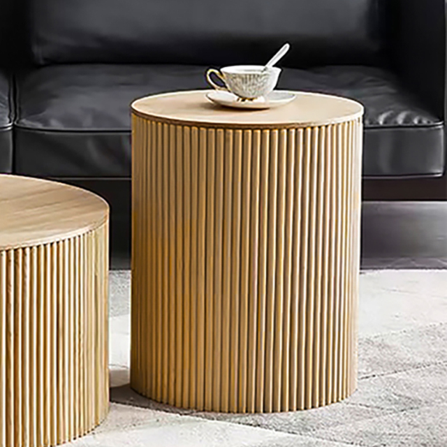 "16"" Japandi Round Wood Coffee Table with Storage in Natural"