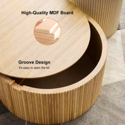 "16"" Japandi Round Wood Coffee Table with Storage in Natural" - thumbnail 9