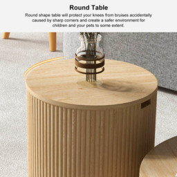 "16"" Japandi Round Wood Coffee Table with Storage in Natural" - thumbnail 8