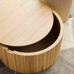 "16"" Japandi Round Wood Coffee Table with Storage in Natural" - thumbnail 4