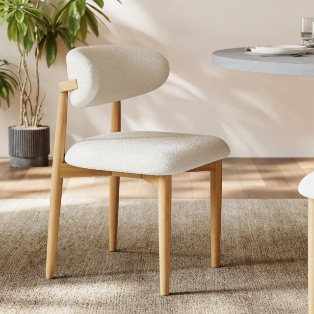 Modern Natural Boucle Dining Chair with Rubber Wood Legs, 1 Piece - image 1