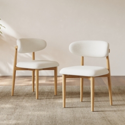 Modern Natural Boucle Dining Chair with Rubber Wood Legs, 1 Piece - thumbnail 3