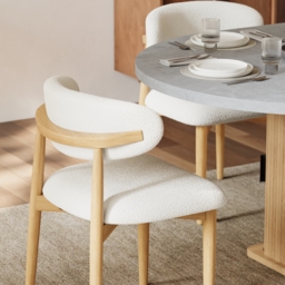 Modern Natural Boucle Dining Chair with Rubber Wood Legs, 1 Piece - thumbnail 9