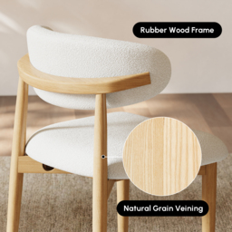 Modern Natural Boucle Dining Chair with Rubber Wood Legs, 1 Piece - thumbnail 6