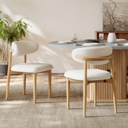 Modern Natural Boucle Dining Chair with Rubber Wood Legs, 1 Piece - thumbnail 2