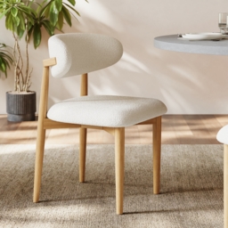Modern Natural Boucle Dining Chair with Rubber Wood Legs, 1 Piece - thumbnail 1