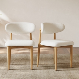 Modern Natural Boucle Dining Chair with Rubber Wood Legs, 1 Piece - thumbnail 5