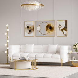 Axial 2000 mm Leather Fluted Sofa with Gold Legs & Pillows Set of 2 - thumbnail 5