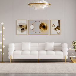 Axial 2000 mm Leather Fluted Sofa with Gold Legs & Pillows Set of 2 - thumbnail 3