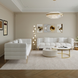 Axial 2000 mm Leather Fluted Sofa with Gold Legs & Pillows Set of 2 - thumbnail 2