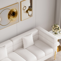 Axial 2000 mm Leather Fluted Sofa with Gold Legs & Pillows Set of 2 - thumbnail 8