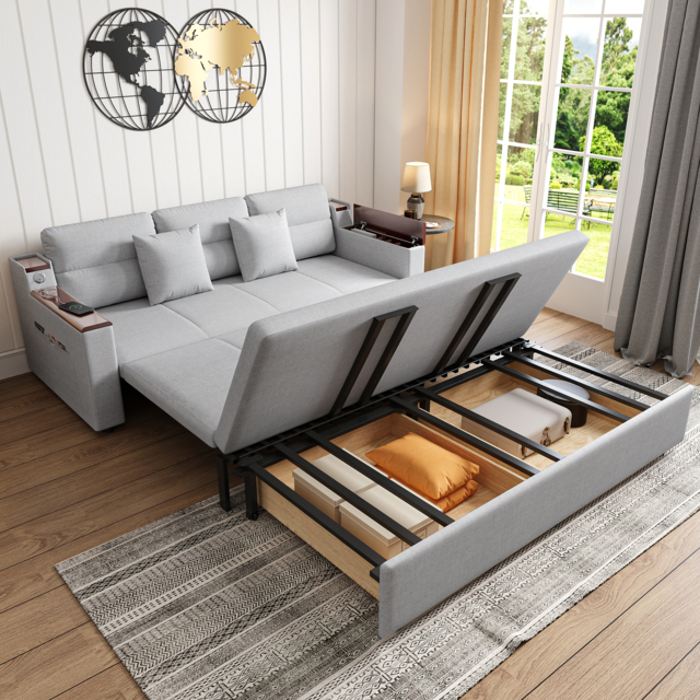 King Size Daybed with Trundle Linen Pull Out Sofa Bed - image 1