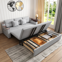 King Size Daybed with Trundle Linen Pull Out Sofa Bed