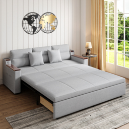King Size Daybed with Trundle Linen Pull Out Sofa Bed - thumbnail 2