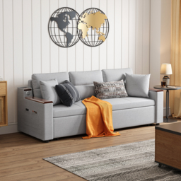 King Size Daybed with Trundle Linen Pull Out Sofa Bed - thumbnail 4