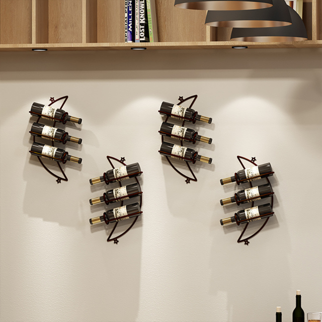 4 Pieces 12 Bottles Moon Shaped Metal Wine Rack Wall Mounted in Bronze - image 1