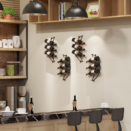 4 Pieces 12 Bottles Moon Shaped Metal Wine Rack Wall Mounted in Bronze - thumbnail 2